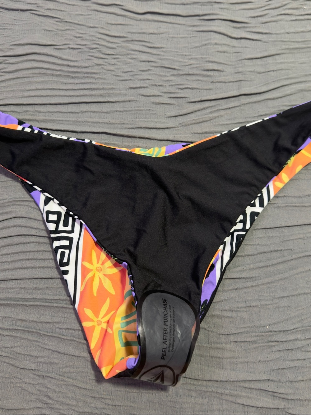 Volcom Women's Orange Purple Black Floral Geo Bikini Bottom Reversible - Picture 3 of 4